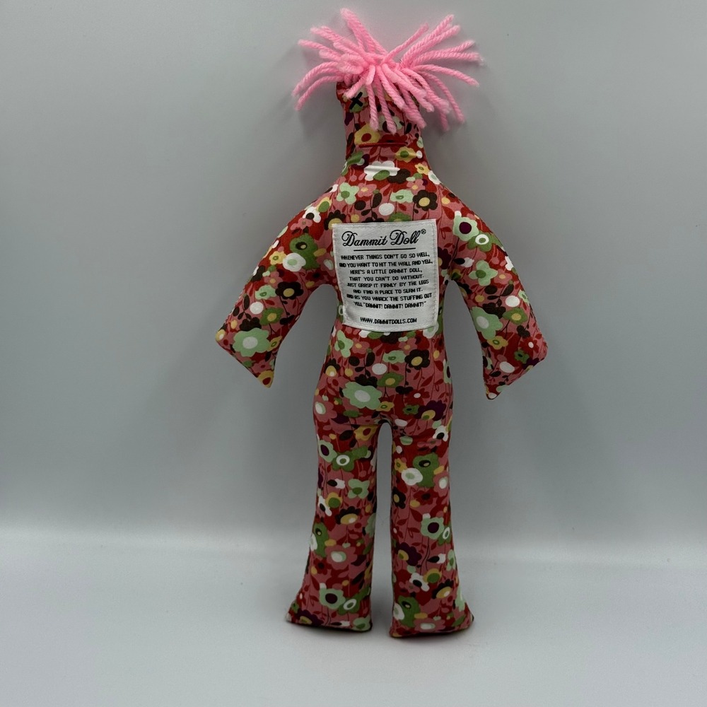 Dammit Doll Floral Stress Relief Plush Toy Pink Green Flower Print 12 Inch